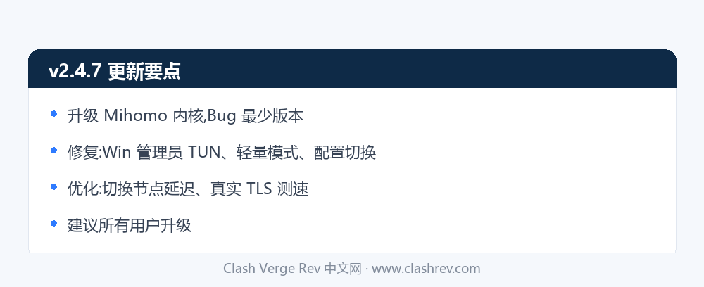 Clash Verge Rev v2.4.7 稳定版要点